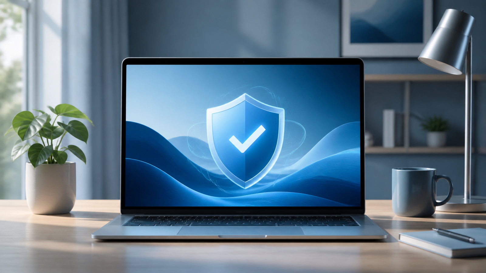 새 노트북을 켜고 Windows 11 보안 상태를 확인하는 모습